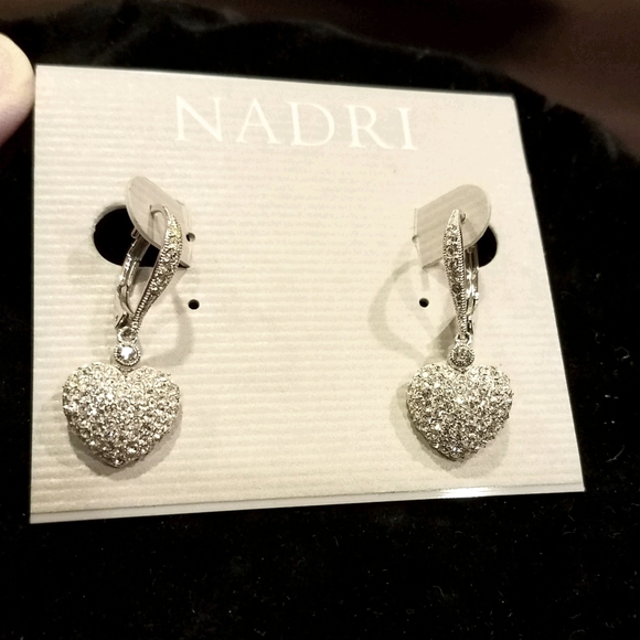 PAVE HEART DANGLE EARRINGS - Picture 1 of 3